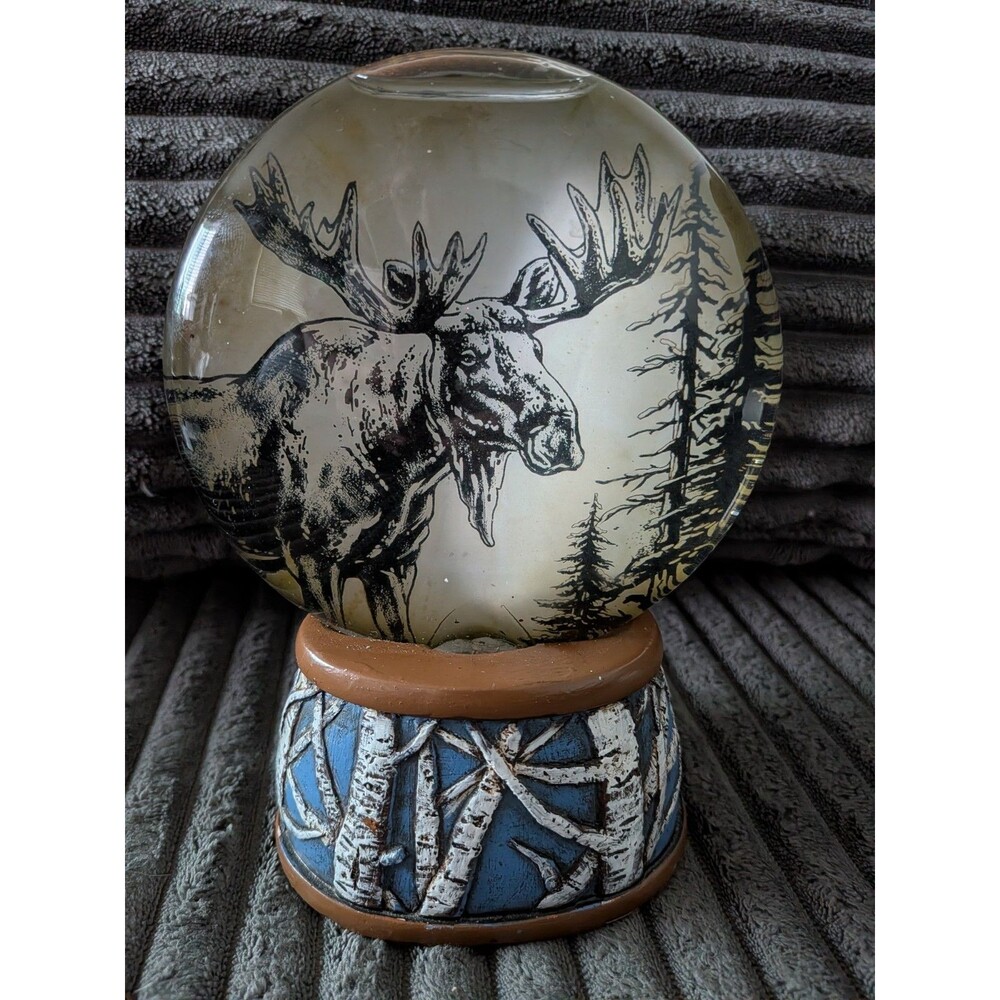 Unison Gifts Rustic Moose  Water Globe Snow Globe Woodland Birch Base